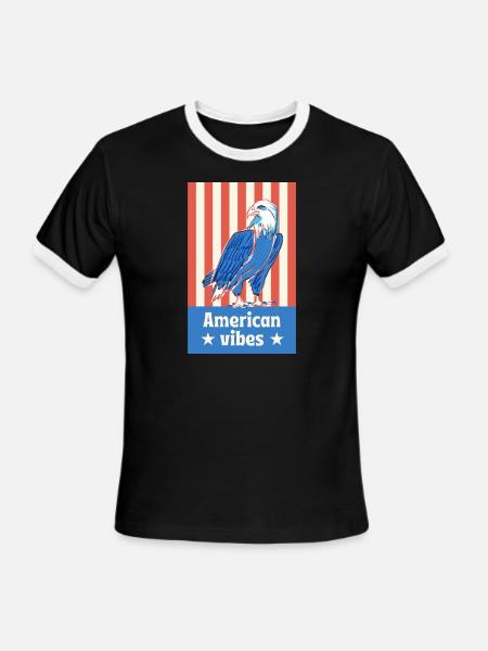 American Vibes T-Shirt - Patriotic Eagle Design - Men's Ringer T-Shirt - black/white
