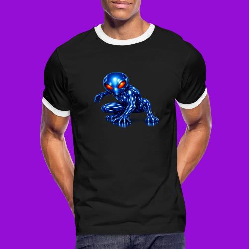 Blue Alien Crouch - Men's Ringer T-Shirt