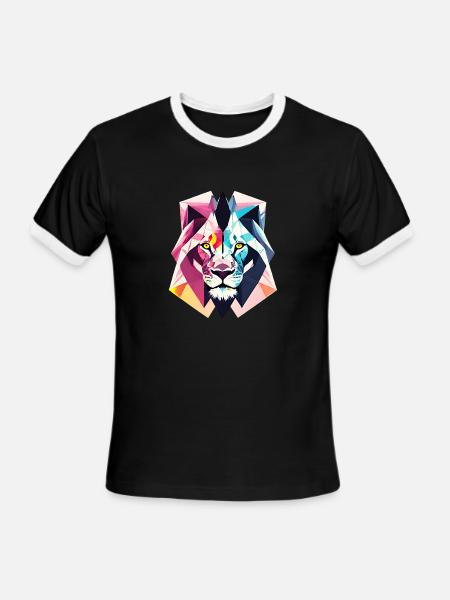 Polygon lion - Men's Ringer T-Shirt - black/white