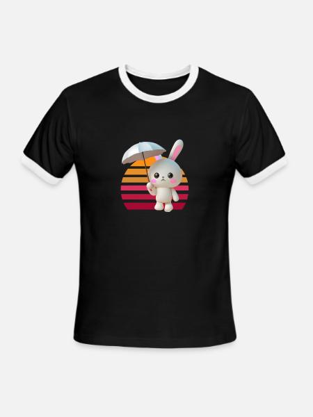 Bunny umbrella - Men's Ringer T-Shirt - black/white