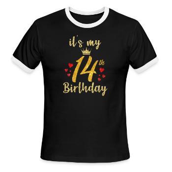 It s My 14th Birthday - Men's Ringer T-Shirt - black/white - Front - Jackson (183cm)