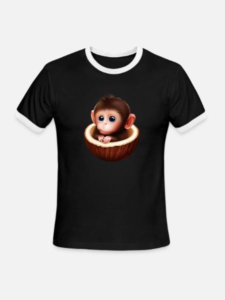 Monkey in a coconut - Men's Ringer T-Shirt - black/white