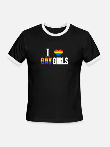 I Love Gay Girls LGBT Gay pride - Men's Ringer T-Shirt - black/white