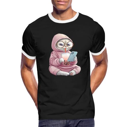 Cool Cat Bubble Tea Cartoon Design - Men's Ringer T-Shirt