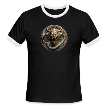 Altered Alley Dragon Coin - Men's Ringer T-Shirt - black/white - Front - Jackson (183cm)