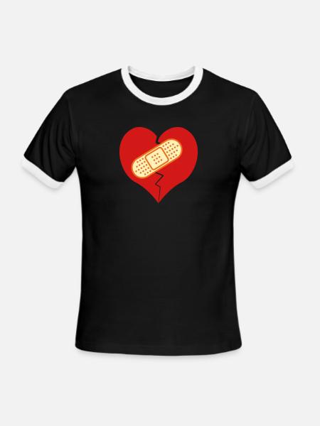 broken heart with bandaid - Men's Ringer T-Shirt - black/white