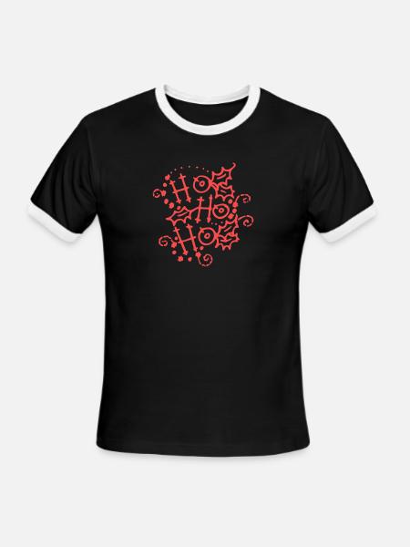 Christmas Typography Holly Ho Ho Ho - Men's Ringer T-Shirt - black/white