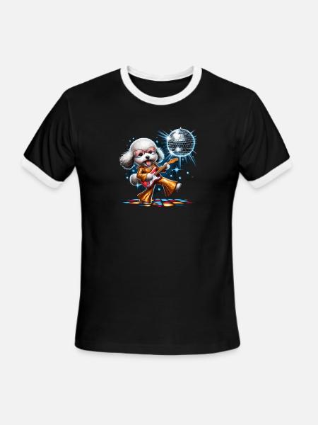 Disco Guitar Poochon dog - Men's Ringer T-Shirt - black/white
