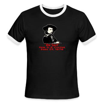 Gen George Custer Oh Shit ©WhiteTigerLLC.Com - Men's Ringer T-Shirt - black/white - Front - Jackson (183cm)