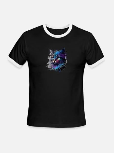 Cat design "Blue cat" - Men's Ringer T-Shirt - black/white