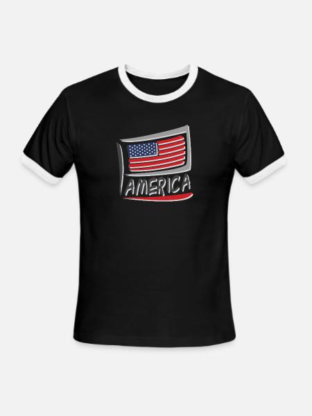 America Flag - Men's Ringer T-Shirt - black/white