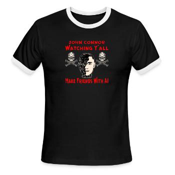 John Connor Watching You Make Friends With AI © - Men's Ringer T-Shirt - black/white - Front - Jackson (183cm)