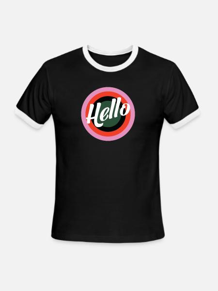 Hello Retro Print - Men's Ringer T-Shirt - black/white