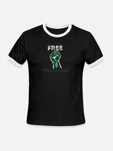 I Stand, With Free Palestine, Support Palestine, P - Men's Ringer T-Shirt - black/white