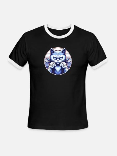 Fighting Angry Blue Cat - Men's Ringer T-Shirt - black/white