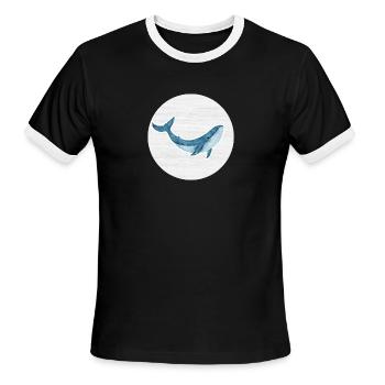 Blue Whale Watercolor Drawing - Men's Ringer T-Shirt - black/white - Front - Jackson (183cm)