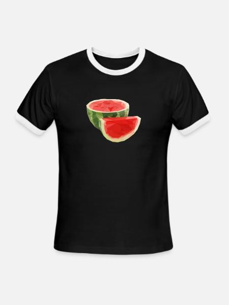 lowpoly watermelon fruit - Men's Ringer T-Shirt - black/white