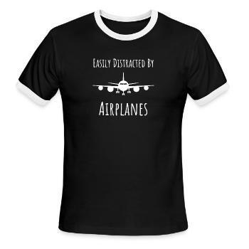 easily distracted by airplanes - Men's Ringer T-Shirt - black/white - Front - Jackson (183cm)