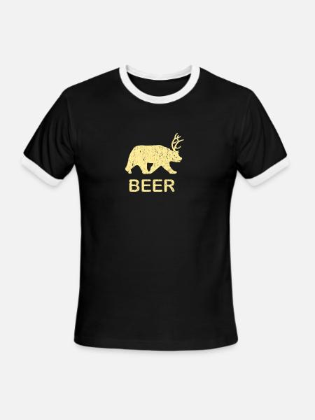 Funny Gym Shirt - Beer Bear Deer Vintage T-Shirt - Men's Ringer T-Shirt - black/white
