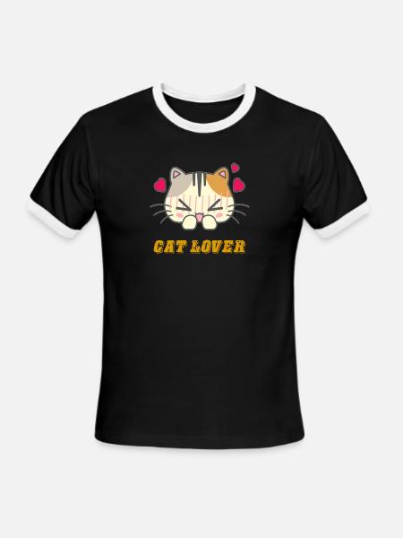 Lovely Cat Face - Men's Ringer T-Shirt - black/white