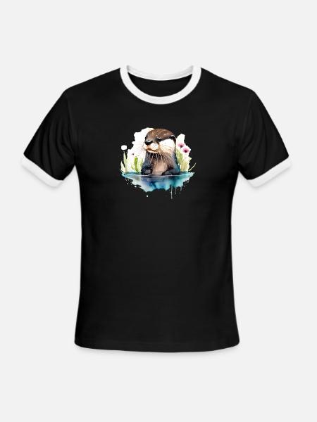 Otter in Water - Men's Ringer T-Shirt - black/white
