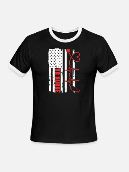 Funny American Flag Va Nurse Patriotic 4th Of July - Men's Ringer T-Shirt - black/white