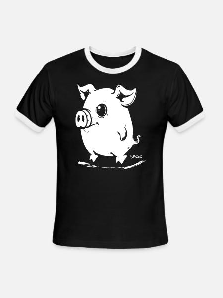 Cute Cartoon Pig - Men's Ringer T-Shirt - black/white
