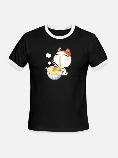 Ramen Kawaii Cat Anime Cute Cats eat Noodles - Men's Ringer T-Shirt - black/white