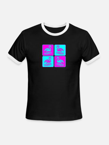 Flamingo Waves Pop Art - Men's Ringer T-Shirt - black/white