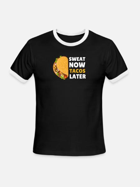 Sweat Now Tacos Later Citation de nourriture de fitness drôle - T-shirt à bandes contrastées pour hommes   - noir/blanc