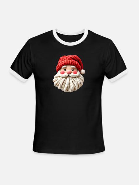 Santa Yarn Face Plush - Men's Ringer T-Shirt - black/white