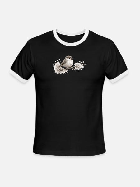 Small Bird in Bloom – Monochrome Woodland - Men's Ringer T-Shirt - black/white