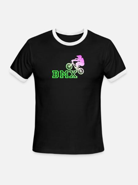 Neon BMX Rider Emblem - Men's Ringer T-Shirt - black/white