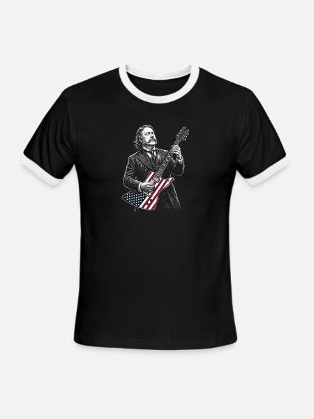 Chester A. Arthur  Playing Guitar  - Men's Ringer T-Shirt - black/white