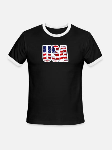 USA Flag Letters Bold Patch Design - Men's Ringer T-Shirt - black/white