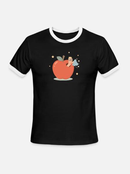 Funny bookworm cleaning house - Men's Ringer T-Shirt - black/white