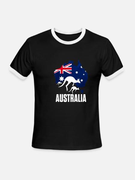 Australian Map With Kangaroo - Men's Ringer T-Shirt - black/white