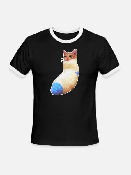 sadcat sock meme funny - Men's Ringer T-Shirt - black/white
