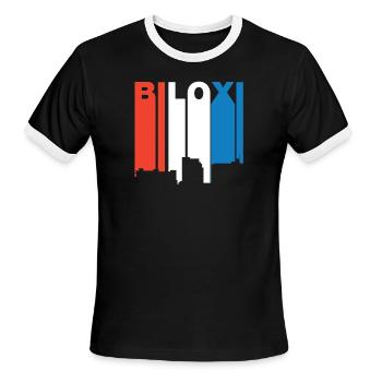 Red White And Blue Biloxi Mississippi Skyline - Men's Ringer T-Shirt - black/white - Front - Jackson (183cm)
