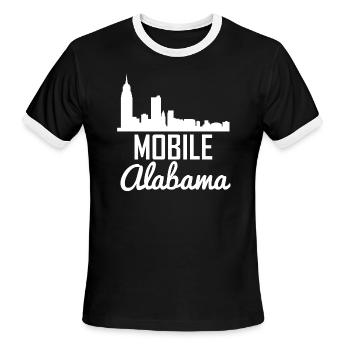 Mobile Alabama Skyline - Men's Ringer T-Shirt - black/white - Front - Jackson (183cm)