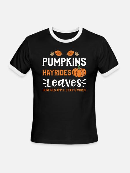 Pumpkins Hayrides Leaves Bonfire... - Men's Ringer T-Shirt - black/white