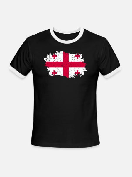 Georgia Flag Grunge Country Flag Georgia - Men's Ringer T-Shirt - black/white