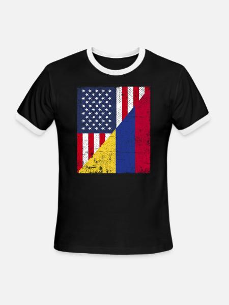 Half USA Flag Half Colombia Flag - Men's Ringer T-Shirt - black/white
