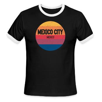 Mexico City Mexico Retro Sunset Souvenir - Men's Ringer T-Shirt - black/white - Front - Jackson (183cm)
