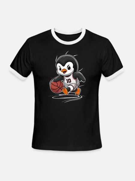 Penguin Basketball Player Number 10 Dribbling - Men's Ringer T-Shirt - black/white