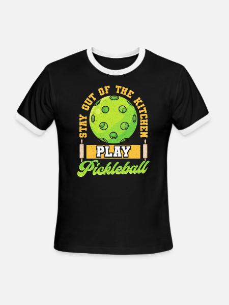 Stay Out Of The Kitchen Play Pickleball - Men's Ringer T-Shirt - black/white