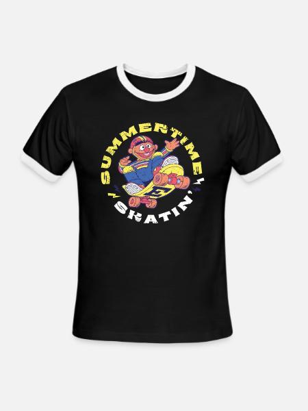 Sesame Street Design Ernie Summer Time Skatin' - Men's Ringer T-Shirt - black/white