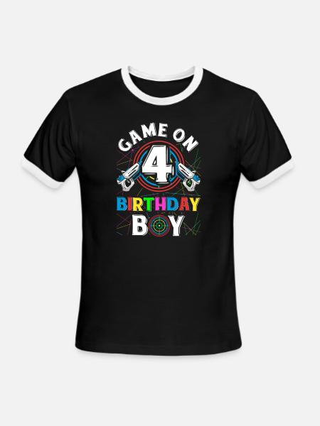 Lasertag Game On 4 Birthday Boy Indoor Laser Tag - Men's Ringer T-Shirt - black/white
