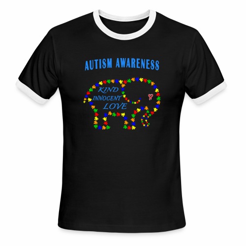 World Autism April Puzzle Heart Elephant Love Kids - Men's Ringer T-Shirt