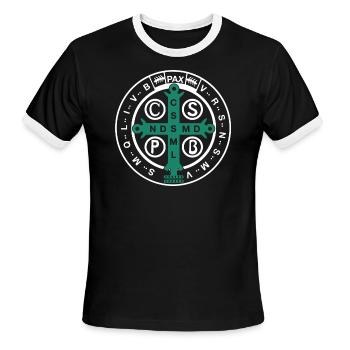 Religious Catholic St. Benedict Medal - Men's Ringer T-Shirt - black/white - Front - Jackson (183cm)